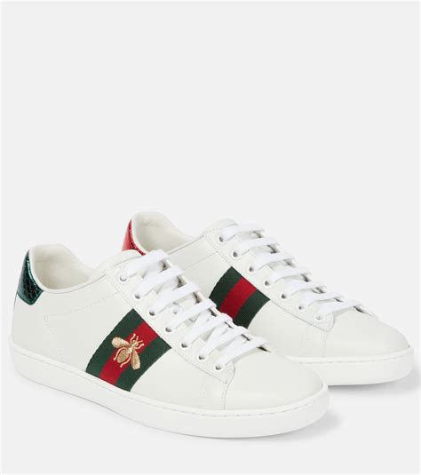 gucci ace watersnake-trimmed embroidered leather sneakers side guide|gucci ace watersnake trim.